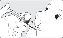 Step 2: For oral administration only. Have the infant seated in a reclining position. Place the oral dosing applicator towards the inner cheek. Administer the entire contents of the oral dosing applicator into the infant’s mouth.